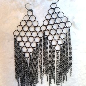 Gray Metallic Chain Earrings